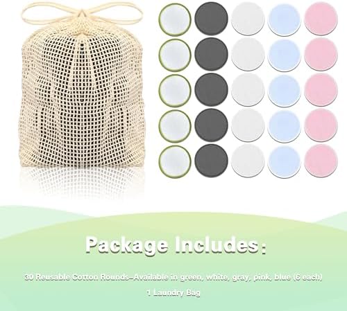 Chloven Reusable Cotton Rounds 30 Pack Washable Bamboo Makeup Remover Pads - Image 6