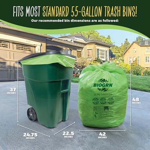 50-55 Gallon Compostable Trash Bags, 12 Count, 1.57 Mil Heavy Duty Flat Top Large Trash Bags for Lawn, Leaf, Yard Waste & Outdoor Garden Cleanup, ASTM D6400 BPI & OK Compost HOME Certified - Image 2