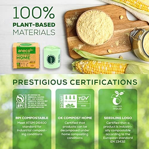 ANECO 100% Compostable Waste Bags 2.6 Gallon (Flat Top Bags, 50 Count) - Image 5