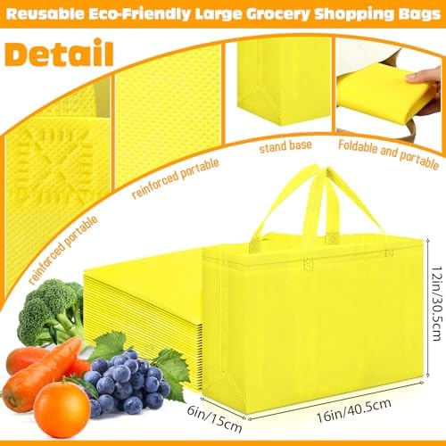 Windyun Reusable Grocery Bags Large Non Woven Shopping Bags with Handles Foldable Portable Tote, 16x6x12 Inch - Image 3