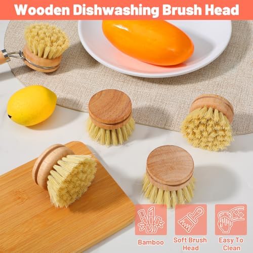 12 Pcs Bamboo Dish Brush Replacement Heads, Small Wooden Dish Brushes - Image 3