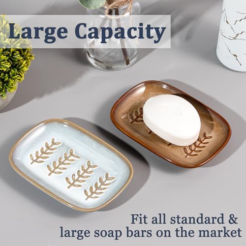 HighHerz Aesthetic Ceramic Soap Dish for Shower, Soap Holder with Raised Relief, Shower Soap Dish for Shampoo Bar Or Sponge, Soap Saver for Bathroom, Kitchen, Sink, Decorative Soap Tray(Grey&White) - Image 6