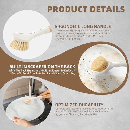 DEBETOOL 4-Pack Dish Brush, Built-in Scrubber with Handle - Image 3