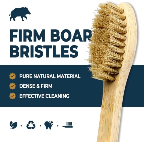 Firm Boar Bristle Bamboo Toothbrushes 6 Pack | Microplastics & Nylon Free; 100% Biodegradable & Compostable | Organic Natural Toothbrush; Hard Bristles Toothbrushes - Image 2