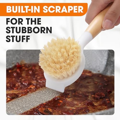 Cheer Collection Bamboo Dish Brush Set of 3 – Kitchen Scrub Brushes with Non-Scratch Bristles for Pots, Pans, and Sink Cleaning – Durable Dishwashing Brushes for Daily Kitchen Use - Image 5