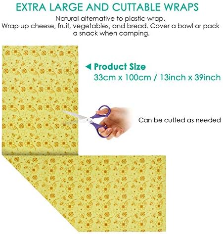 Reusable Beeswax Food Wraps, 13x39 Inch Eco-Friendly Beeswax Wraps for Bread Sustainable Food Storage Wraps Beeswax Paper Roll for Sandwich, Cheese - Image 2