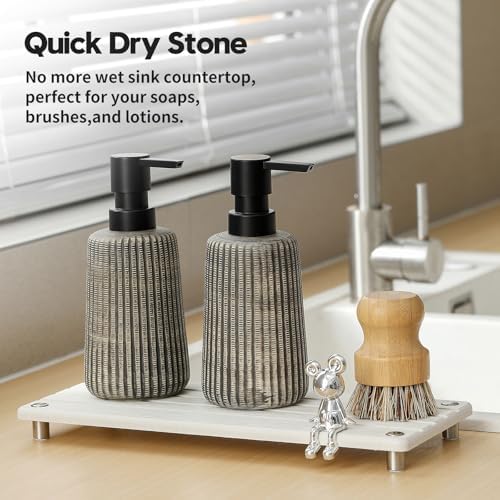 Razborci Instant Dry Sink Caddy Kitchen Sink Organizer, Quick Drying Stone Tray Diatomite Sponge Holder Soap Dish, Bathroom Countertop Fast Dry Water Absorbing Vanity Rack, Beige,12" x 5" - Image 4