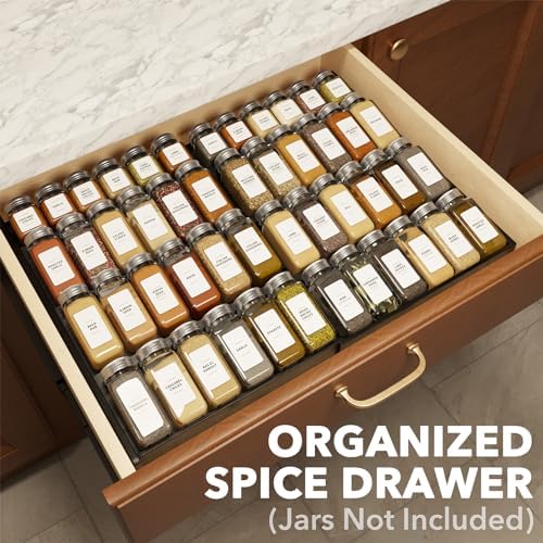 SpaceAid Bamboo Black Spice Drawer Organizer, (Need 3" Deep Drawer) Expandable 4 Tier Spices Rack for Cabinet, Kitchen Seasoning Storage Insert (Jars Not Included, From 12" to 23" Wide) - Image 2