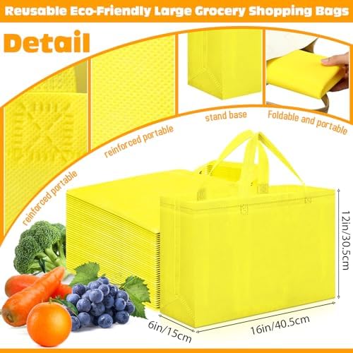 Windyun Reusable Grocery Bags Large Non Woven Shopping Bags with Handles Foldable Portable Tote, 16x6x12 Inch - Image 3