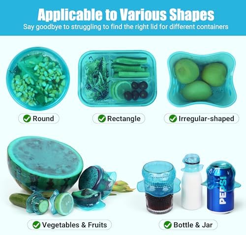 Silicone Stretch Lids for Food Storage in Fridge, Reusable Elastic Bowl Covers for Cup, Cans, Jars, Round & Rectangle Container, Food Grade Silicone Microwave Food Cover, Heat-Resistant, Blue, 6PCS - Image 3