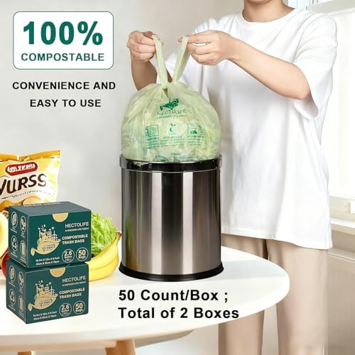 HECTOLIFE 2.6 Gallon 300 Count Compostable Bags Handle Tie - Image 5