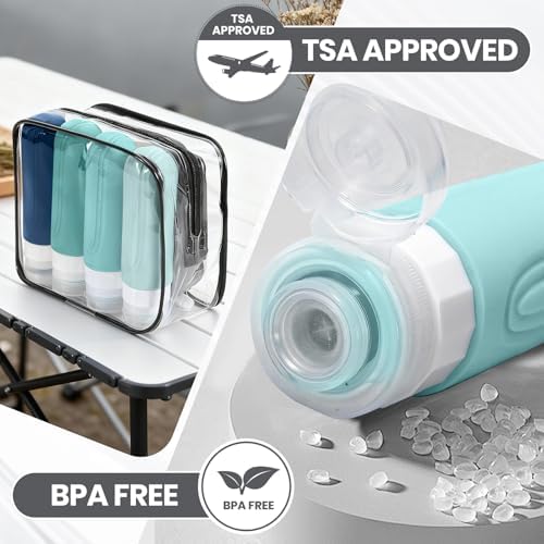 Travel Bottles for Toiletries 8 Pack, TSA Approved Travel Size Toiletries Containers Set, 4 Silicone Leak Proof Refillable Bottles and 4 Creams Jars Accessories Kit W/Clear Bag (GREEN) - Image 6