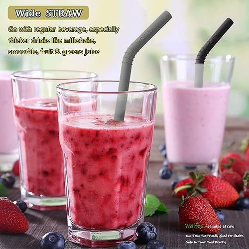 Walfos Silicone Straws - Reusable straws Bendy straws for Smoothies/20 & 30 oz Tumblers, BPA Free. 2 Size (3pcs Wide S + 3 pcs Regular + 2 Cleaning Brushes） - Image 5