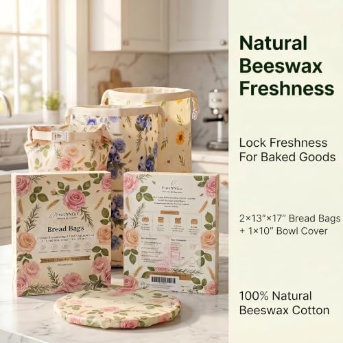 3-Pack Beeswax Bread Bags, Sourdough Bag (Cottage Bloom) - Image 2
