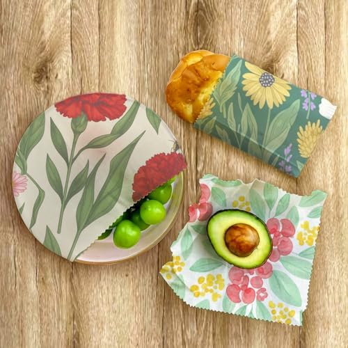 Reusable Beeswax Wraps, Garden Flowers Wraps, 9 Pack Eco-Friendly Food Storage, Organic, Sustainable, Zero Waste, Plastic-Free, Sandwich, Bowl, Bread, Fruit, 1XL, 3M, 5S - Image 7