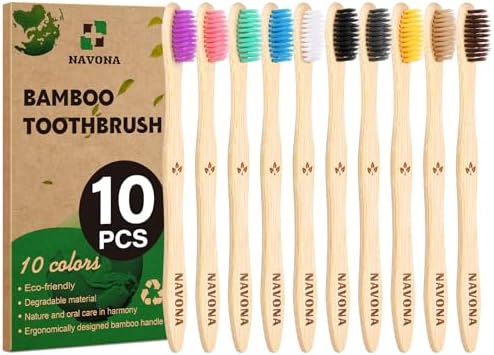 10 PCS Bamboo Toothbrushes, Individually Wrapped Wooden Toothbrushes Bulk by Welcometobuy%EF%BC%81