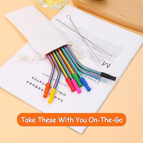 Lazycorner 16 Pcs Short Metal Straw, 6mm 5.5" 6.5" Kids Reusable Straw Silicone Tips Cleaner, Mini Small Stainless Steel Straws Fit 8 10 12 oz Tumbler/Wine Tumblers, Reusable Cocktail Straws(Rainbow) - Image 6