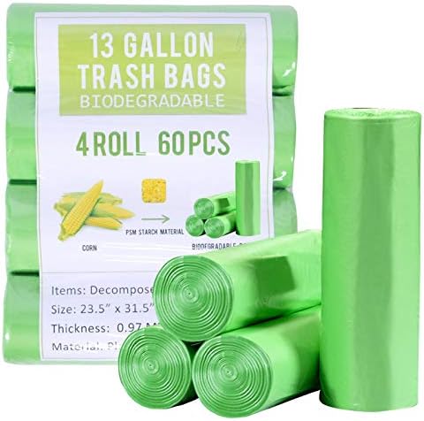Jaoul Trash Bags 13 Gallon, Small Garbage Bags, Strong & Unscented Trash Bags for Kitchen, Bathroom, Office, Restroom, Car, Green, 60 Counts by Jaoul
