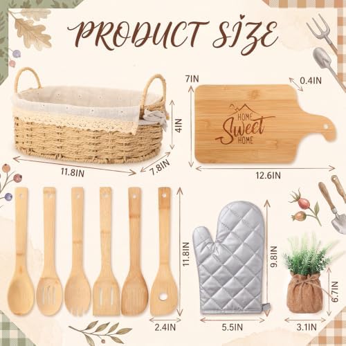 Qinyoung 17 Pcs Housewarming Gifts, Farmhouse Kitchen Gift Basket for New Homeowners, Real Estate Agent Closing Gifts for House Buyers with Home Basket, Cutting Board, Table Runner Gift - Image 3
