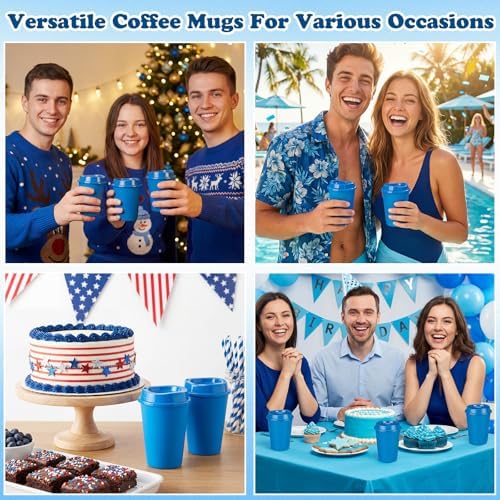 Honeydak 45 Pack 12 oz Reusable Coffee Cups with Lids Portable Tea Cups Reusable Hot Coffee Mugs Tumblers Bulk Plastic Tumblers Travel Drinks Mugs for Hot and Cold Drink (Navy Blue,Classic) - Image 6