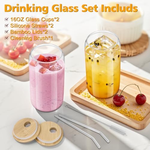 Glass Cups with Lids and Straws - 16 oz Glass Drinking Cups Set for Coffee - Image 2