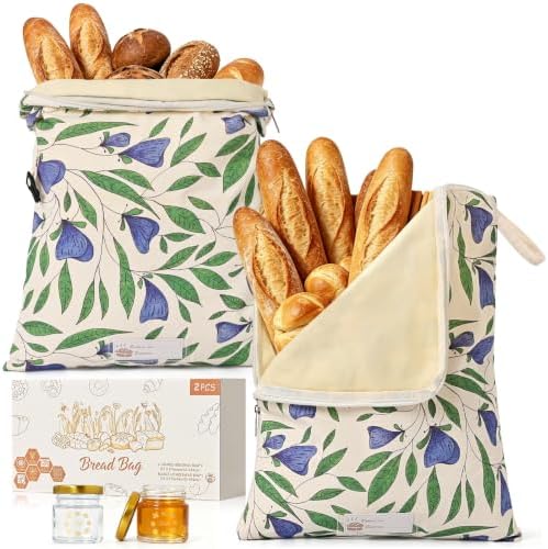 2 Pack Beeswax Bread Bags for Sourdough & Homemade, L-Zip & Buckle by TAOZIM