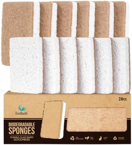 Isshah Natural Kitchen Scrub Sponges for Dishes - Plant-Based - 24 Count by Isshah