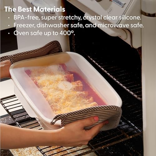 W&P Reusable Silicone Stretch Lid, Set of 3 – Casserole (9x13), Brownie (8x8), Loaf (5 x 9), Dishwasher Safe, Freezer Safe, LFGB/Premium Materials, Microwave Safe, Clear - Image 6