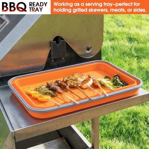Silicone Collapsible Marinating Container with Lid for Meat, 2.64Gal/10L, Extra Large Collapsible BBQ Prep Tub, Transparent Locking Lid, XL Grill Prep Trays and Carry System, BBQ Must-Have, Orange - Image 4
