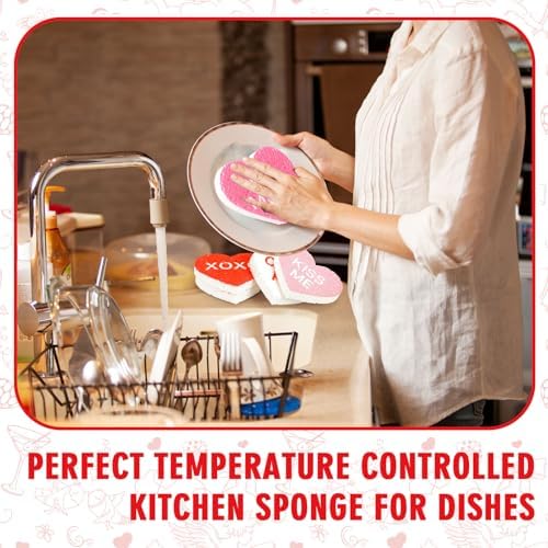 Whaline 8Pcs Valentine’s Day Kitchen Sponges Water Absorbing Dish Washing Sponge Red Pink Conversation Heart Non Scratch Cleaning Scrub Sponges for Holiday Home Kitchen Bathroom - Image 6