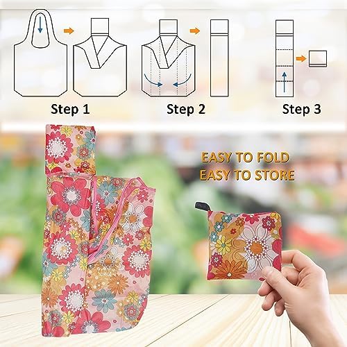 Cute Reusable Grocery Bags, 4 Pack (50Lbs Capacity) - Foldable & Washable Market Totes, Bulk Cloth Bags for Shopping, Travel, Storage, or as Reusable Gift Bags for Women - Image 4