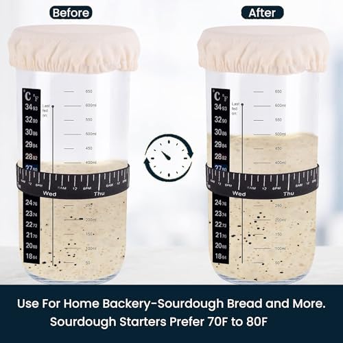 Upgraded Sourdough Starter Jar Kit –24 oz Glass Jar with Date Marked Feeding Band, Thermometer, Scraper, Cleaning Brush & Measuring Cups, Complete Bread Baking Supplies - Image 5