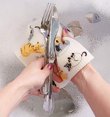 DII Swedish Dishcloths for Kitchen & Cleaning, Reusable, Machine Washable & Dishwasher Safe, Biodegradable, 7.75 x 6.75, Cats Everywhere!, 3 Piece - Image 4