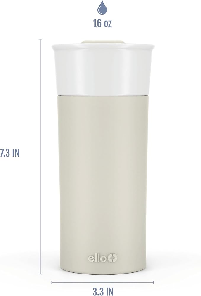 Ello Ogden 16oz Ceramic Travel Mug with Splash-Resistant Slider Lid and Protective Silicone Sleeve, Perfect for Coffee or Tea, BPA-Free, Dishwasher Safe, Mineral