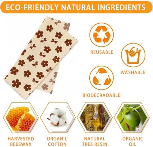 Reusable Bee&Floral Beeswax Wraps, 9 PCS Eco-Friendly Food Storage, Organic Cotton Sandwich, Snack, Bowl Covers, Zero Waste, Plastic-Free, Sustainable, 1XL, 3M, 5S - Image 3