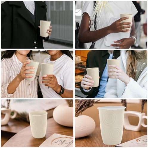 Wrova Wheat Straw Cups with Silicone Covers 16oz Set of 6 - Alternative Plastic Cups Microwave & Dishwasher Safe - Plastic Drinking Cups Unbreakable for Kids - Beige - Image 7