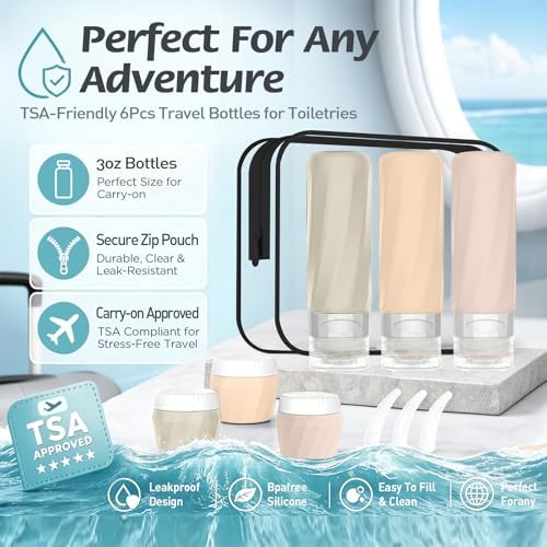6Pcs Travel Bottles for Toiletries, Silicone Travel Size Containers Set - Image 3