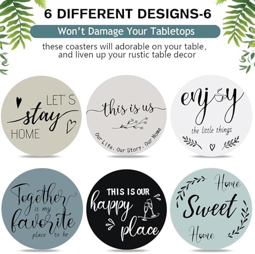 Queekay House Warming Gifts New Home Farmhouse Coasters Set of 6, Slate - Image 4
