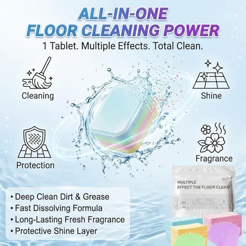 Multi-Surface Floor Cleaning Tablets, Multiple Floor Cleaner 100 Piece Multi Effect Clean Quick Shine Cleaner Sheets, Dissolvable Efficient Care Agents for Mopping Hardwood(Yellow -100pcs) - Image 2