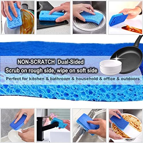 METUUTER 12-Count Scrub Sponges Kitchen Sponge Heavy Duty, Cellulose Sponges with Scouring Pads Dual-Sided for Kitchen and Household Use (Square-Multi) - Image 7