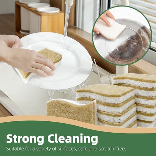 Kitchen Cleaning Sponges, Natural Cellulose Dish Sponge with Coconut Fiber Scrubber for Dishes, Pots and Pans, Eco Friendly Household Cleaning Sponge, 12 Pack - Image 7