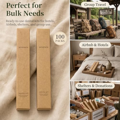Bamboo Toothbrushes with Toothpaste 6g Individually Wrapped, 100 Pack Individually Wrapped Disposable Toothbrush Travel Kit, for Hotel, Airbnb Amenities, Guest Rooms, Camping - Image 6