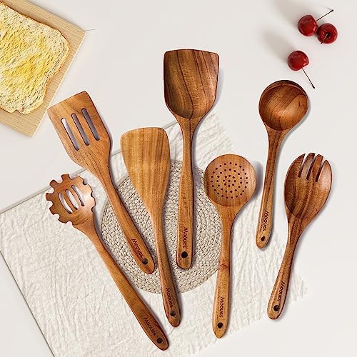 Mooues Wooden Kitchen Utensil Set, 12 Piece Natural Teak with Spoon Rest - Image 7