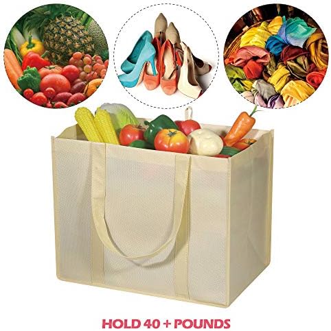 DIOMMELL 10 Pack Reusable Grocery Bags Extra Large Super Strong Heavy Duty Shopping Tote Bags with Reinforced Handles, Beige - Image 5