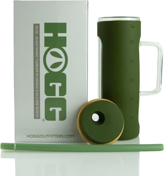 20oz Glass Tumbler with Handle | Bamboo Lid, Straw & Silicone Sleeve | Iced Coffee & Smoothie Cup