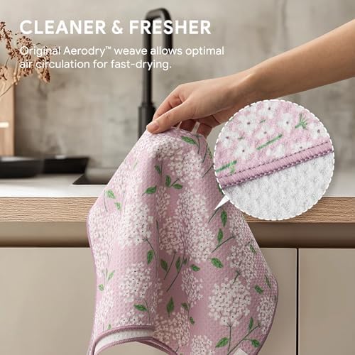 RECYCO Waffle Kitchen Towel Set of 2 - Quick Dry Microfiber Sustainable Dish Towels - Ultra Absorbent Reusable Cleaning Tea Towels - Lightweight Hand Towels,16”x 28”, Matisse Floral - Image 5
