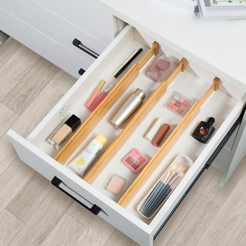 VaeFae 12-Pack Adjustable Bamboo Drawer Dividers, Expandable Drawer Organizer for Kitchen Utensils, Clothes, Bathroom, Office – Fits Drawer Interiors 16.6" to 21.8" - Image 6