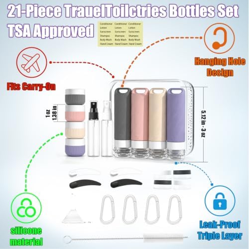 Travel Toiletry Containers 26Pcs Silicone Leakproof TSA Approved Set - Image 2