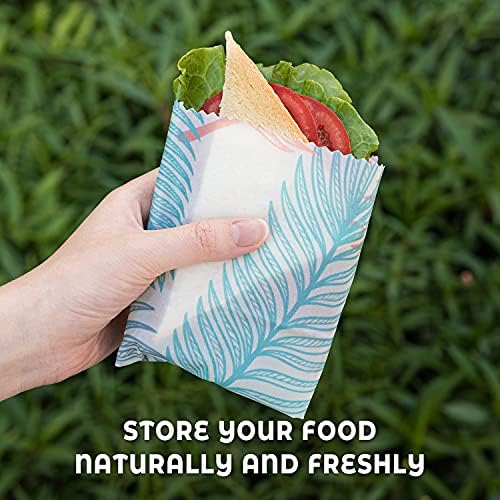 Akeeko Reusable Beeswax Food Wraps - Assorted 9 Packs, Reusable, Plastic-Free Food Storage, 5 Small, 2 Medium, 1 Large Wraps, 1 Extra Large with Tropical Leave Pattern - Image 5