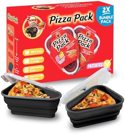 PIZZA PACK The Perfect Reusable Pizza Storage Container with 5 Microwavable Serving Trays - BPA-Free Adjustable Pizza Slice Container to Organize & Save Space, 2 Pack, Black by PizzaPack%E2%84%A2